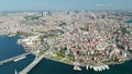 Istanbul Europe side with Towers in distance and Bosphorus, Aerial Wide view Establisher