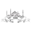 Istanbul famous building label. Travel Turey symbol. Hand drawn landmark Hagia S