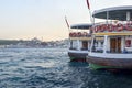 Istanbul, ferry in Karakoy pier. Hagia Sophia museum in the back