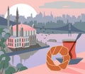 Istanbul flat illustration. Modern flat style turkish city illustration. Istanbul holiday travel flat drawing. Hand