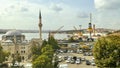 Istanbul and Goldenhorn view from Halic metro bridge and metro train