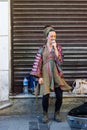 Istanbul, Istiklal Street / Turkey 9.5.2019: Street Musician Singing in the Istiklal Street