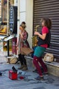 Istanbul, Istiklal Street / Turkey 9.5.2019: Street Musicians Performing their Show, Saxophone Artist in the Istiklal Street