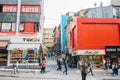 Istanbul, June 14, 2017: A crowd of people walk down the street on the background of building with lot of shops and cafe Royalty Free Stock Photo