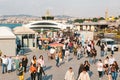 Istanbul, June 15, 2017: A group of people on the street near the Eminonu district and the port. The Bosporus and the