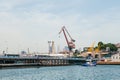 Istanbul, June 17, 2017: Industrial part of the city. Extraction of sand and other minerals by cranes and other