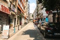 Istanbul, June 14, 2017: Pespective view down the road on passage street with parked vehicles in Kadikoy district.