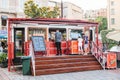 Istanbul, June 15, 2017: Popular among tourists and local people is a cafe in the form of a tram in the square next to