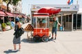 Istanbul, June 17, 2017: Sale of a traditional Turkish bagel called Simit. National Turkish food. Street food