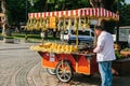 Istanbul, June 14, 2017: Sale of a traditional Turkish bagel called Simit. Turkish street food.