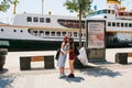 Istanbul, June 17, 2017: Two girls friends met and greet each other. Modern youth. Ordinary city life