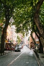 Istanbul, June 15, 2017: View of an authentic street with shops and cafes with carpeting. The usual urban life of people Royalty Free Stock Photo