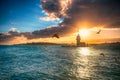 Istanbul Maiden Tower from the east in sunset Royalty Free Stock Photo