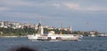 Istanbul Marmara Sea nostalgic cruise ship passing in front of Maiden's Tower