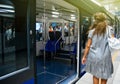 Istanbul Metro Scene with woman catching train