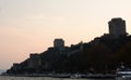 Rumelihisari fortress silhouette at dusk. Istanbul. Turkey Royalty Free Stock Photo