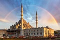 Istanbul - New Mosque, Yeni Cami in the evening with Rainbow, Em