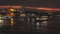 Istanbul night cityscape with looking over Golden Horn to Suleymaniye Mosque on a twilight dramatic sky. 4K UHD video Royalty Free Stock Photo