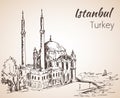 Istanbul Ortakoy Mosque. Turkey. Sketch. Royalty Free Stock Photo