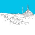 Istanbul Panorama drawing, Blue Series