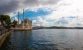 Istanbul panorama. Panoramic view of Bosphorus Bridge and Ortakoy Mosque