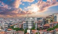 Istanbul panorama, panoramic view old houses on the slope district, Turkey sunset sunrise view sky beautiful Royalty Free Stock Photo