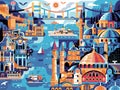 Istanbul Panoramic Cityscape Travel Horizontal Vintage Poster