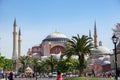 Many tourists visit and photograph the famous Hagia Sofia landmark in the city of Istanbul