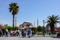 Many tourists visit and photograph the famous Hagia Sofia landmark in the city of Istanbul