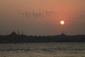 Maiden`s tower and Haydarpasa railway station, sunset and long exposure photos.