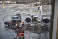 Istanbul Sabiha Gokcen Airport - February 2020. Loading luggage to aircraft on the airfield