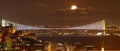 Istanbul sightseeing by night: Bosporus bridge Royalty Free Stock Photo
