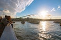 Istanbul skyline from Galata Bridge at sunset. Golden Horn view. Royalty Free Stock Photo