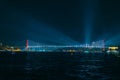 Istanbul Skyline at night. Bosphorus Bridge at night with spotlights Royalty Free Stock Photo