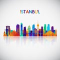 Istanbul skyline silhouette in colorful geometric style.