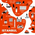 Istanbul stylized map with main tourists attractions and cultural symbols, made in vector. Royalty Free Stock Photo