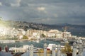 Istanbul from Suleymaniye Mosque, with the Bosphorus Strait and Galata Bridge and tower. Royalty Free Stock Photo