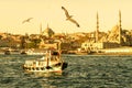 Istanbul in summer, Turkey. Boat sails on the Golden Horn