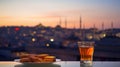 Istanbul Sunset with Turkish Tea and Sweets, AI Generative