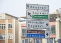 Istanbul traffic signs to the city districts. Royalty Free Stock Photo