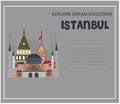 Istanbul travel banner design template. Istanbul travel destinations. Vector travel illustration for Turkey.