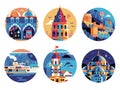 Istanbul Travel Landmarks Circle Icons Set