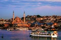 Aerial view of harbor with ships going down the river Bosporus in Istanbul, Turkey Royalty Free Stock Photo