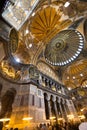 Istanbul. Amazing interior architecture, details, decorations of Hagia Sophia with a wide angle lens. Built by the
