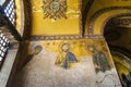 Istanbul, Turkey at April 30, 2018:A Byzantine mosaic in the old church Hagia Sophia showing the Judgment day with Jesus Christ to Royalty Free Stock Photo