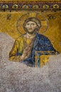 Istanbul, Turkey at April 30, 2018:A Byzantine mosaic in the old church Hagia Sophia showing the Judgment day with Jesus Christ to Royalty Free Stock Photo