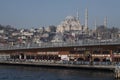 Galata Bridge and SÃÂ¼leymaniye Mosque, Istanbul, Turkey Royalty Free Stock Photo