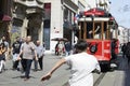 Istanbul, Turkey - April 12, 2024: Tram on Istiklal street Royalty Free Stock Photo