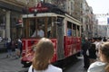 Istanbul, Turkey - April 12, 2024: Tram on Istiklal street Royalty Free Stock Photo