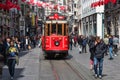 Istanbul famous touristic line. Red tram Taksim-Tunel.